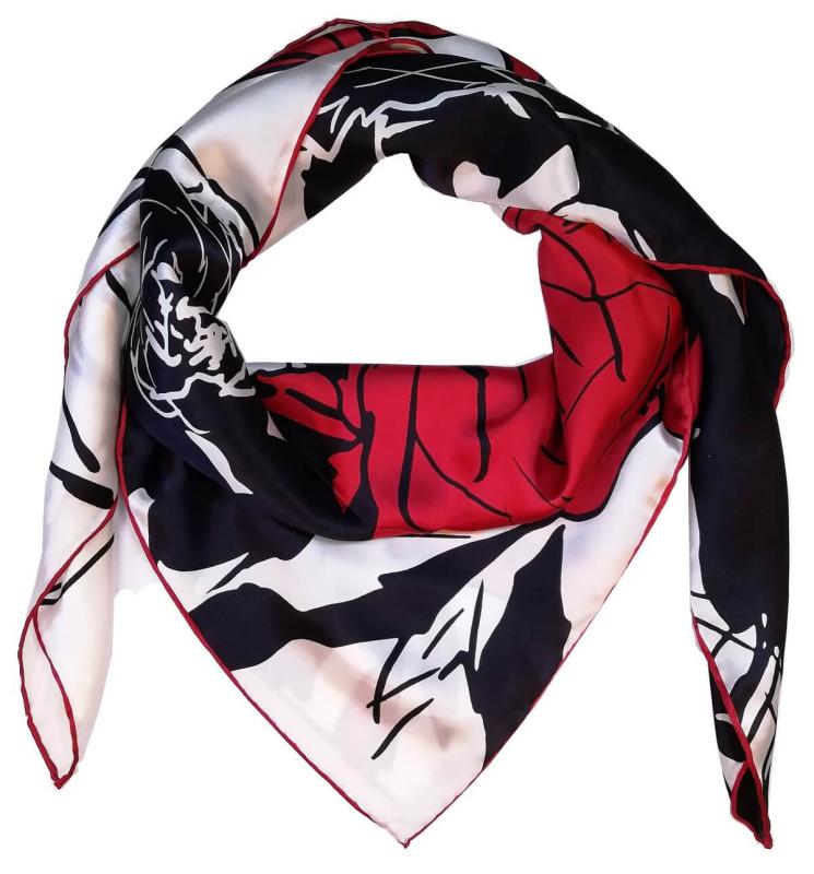 Foulard Shawl Silk Satin 110X110 White Black Red